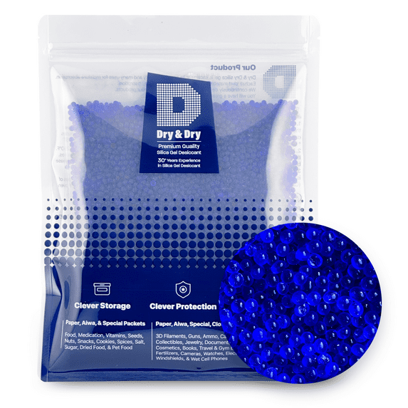 1.2 LBS "Dry & Dry" Premium Blue Indicating Silica Gel Beads (Industry Standard 2-4 mm) - 1.2 LBS Reusable