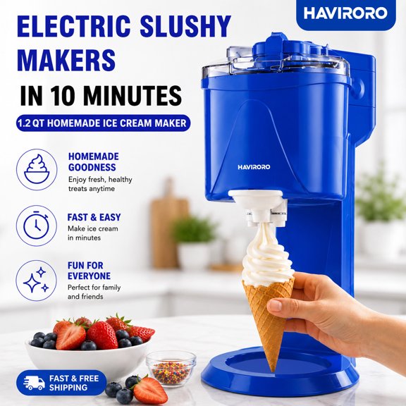 1.2-Liter Ice Cream Maker Machine, Automatic Fruit Sorbet & Frozen Yoghurt Maker, Compact Soft Serve Machine with DIY Stickers for Home, Bar, Cafe