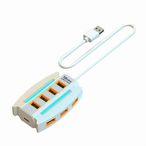 1.2 M USB Hub 10 Port USB 2.0 Splitter Card Reader USB Expander for Laptop PC Keyboard Mouse Hard Disk Flash Drive White