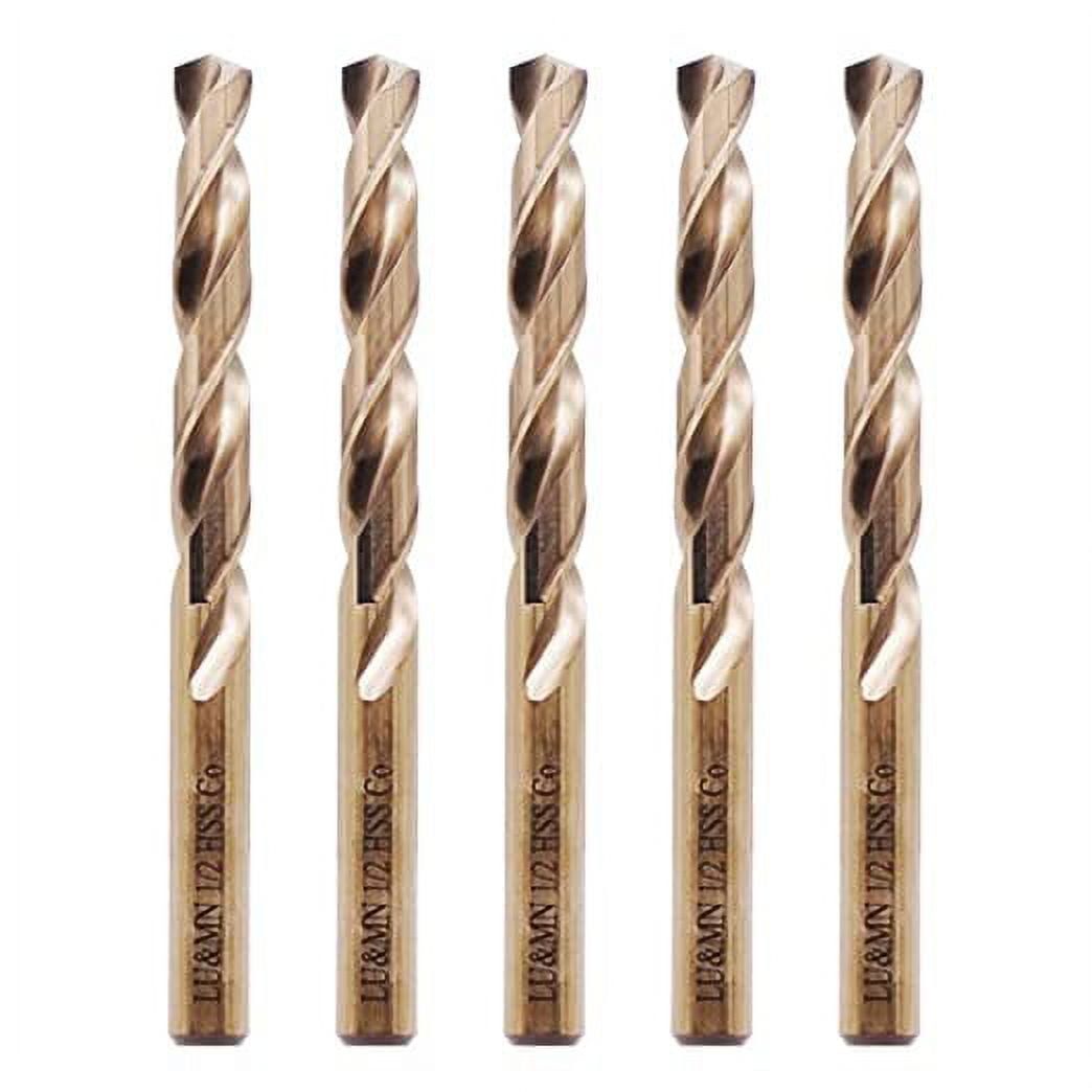 1/2" M35 Cobalt HSS Jobber Length Twist Drill Bit with Straight Shank,Heavy Duty, Pack of 5 PCS, Drilling for Cast Iron, Heat-Treated Steel, Stainless Steel and Other Hard Materials