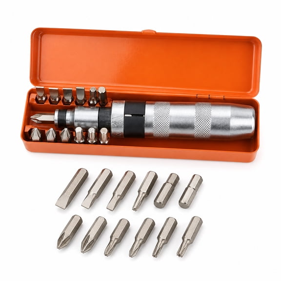 1/2" Manual Reversible Impact Driver Set with Steel Bits, Heavy Duty Impact Screwdriver for Removing Rusted Fasteners and Seized Bolts,Professional Hand Tool for Auto and Motorcycle Repair
