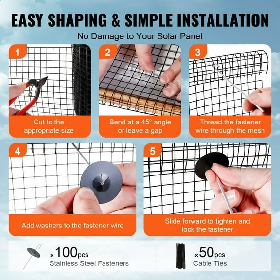 1/2" Mesh Solar Panel Critter Guard  6"x100ft PVC Coated Wire Roll, 100 Stainless Steel Clips, Bird & Rodent Protection for Solar Arrays