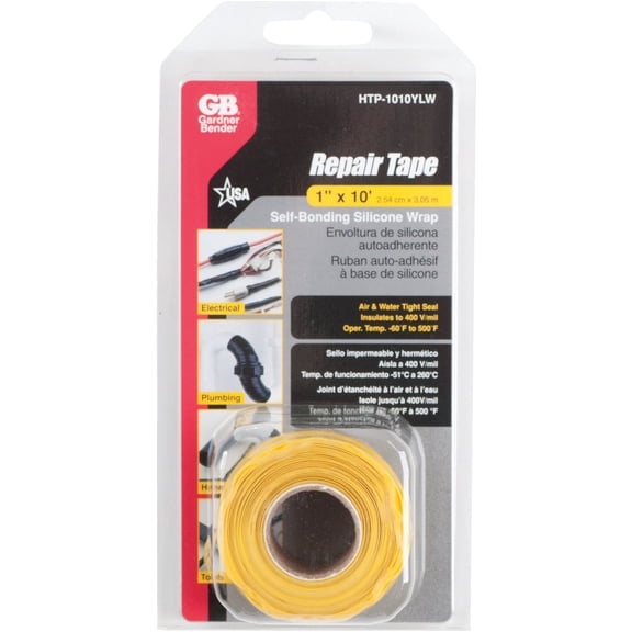 Gardner Bender HTP-1010YLW Self-Sealing, Silicone Repair Tape, 1 in. x 10 ft., Yellow