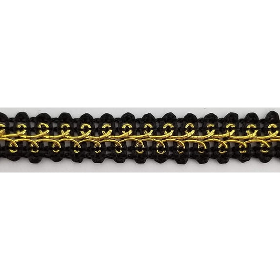 1/2" Metallic Braid Gimp Trimming - 10 Continuous Yards - Many Colors! (Black/Gold)
