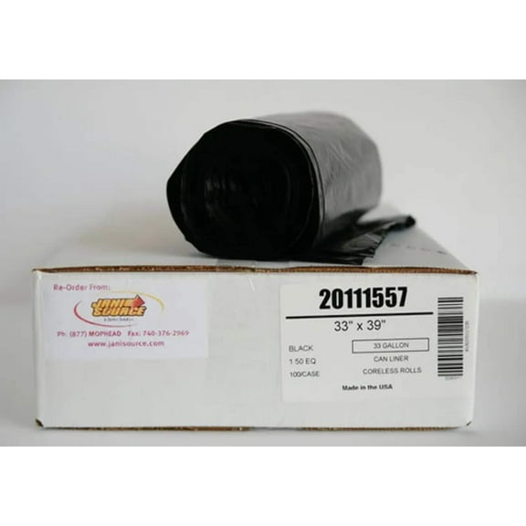 1.2 Mil 33 Gal Heavy Duty Low Density Municipal Can Liners, 33" x 39", Black - Case of 100