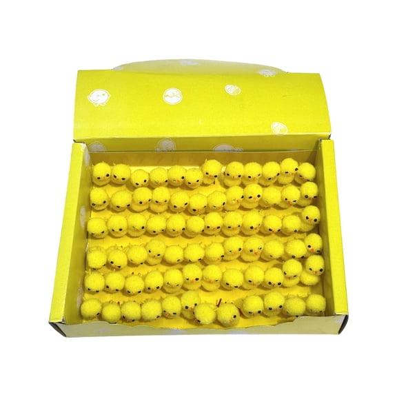 1.2" Mini Easter Chenille Chicks Set - Fluffy Yellow Cotton Craft Figurines - Cute Spring Bonnet Decor - DIY Basket Stuffers - Photography Props Festive Party Favors for Home Garden Display