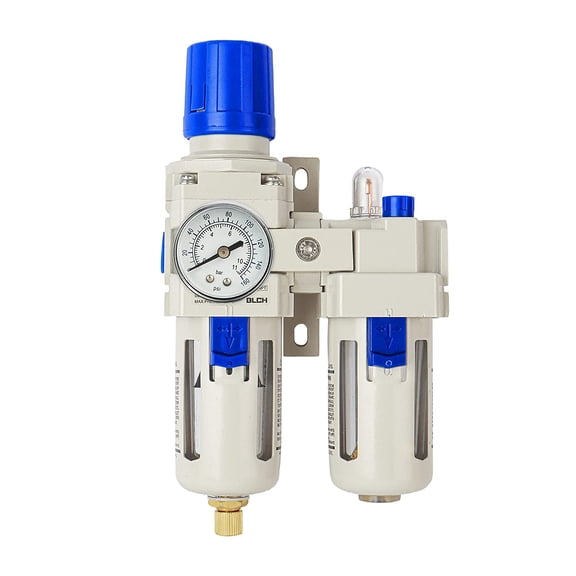 1/2" NPT Air Compressor Water Separator - Air Pressure Regulator Compressed Air Filter Regulator Lubricator Combo AC4010-04 Semi-auto Drain Poly Bowl Gauge 0-160 PSI 5m Brass