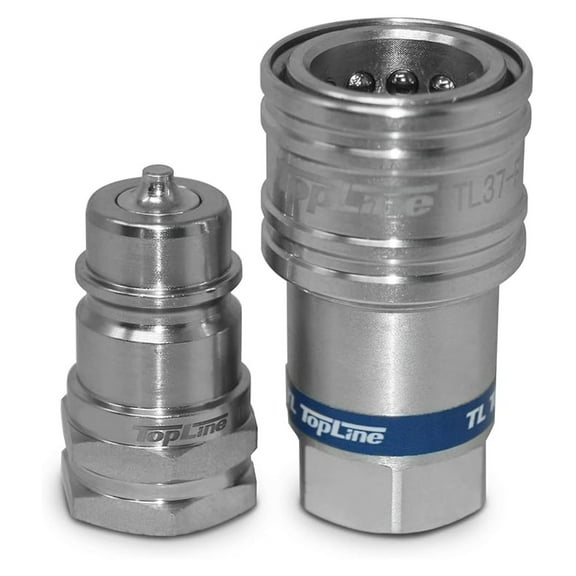 1/2" NPT Hydraulic Quick Connect Coupler - ISO 5675 Poppet Style - Tractor, Bobcat, Skid Steer - Heavy Duty Steel with Dust Cap - Model TL37