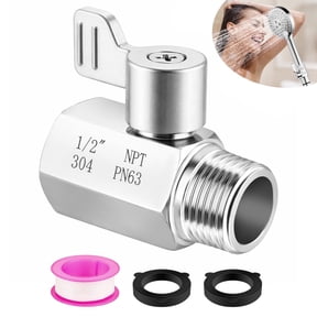 1/2" NPT Shower Shut-Off Valve, 304 Stainless Steel Flow Control Valve with Lever Handle for Handheld Shower Heads