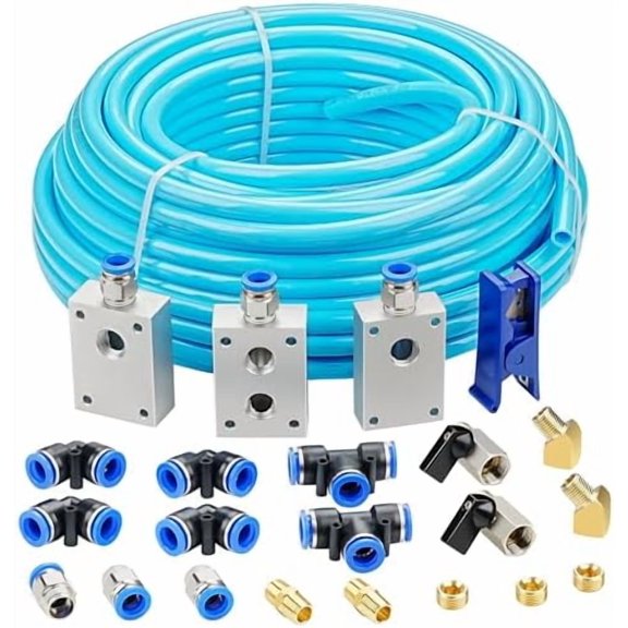 1/2OD Compressed Air Piping System and Shop Air Line Kit with 100ft TPEE Tubing 3/8ID, 27-Piece Air Push to Kit$$Tools & Hardware Other