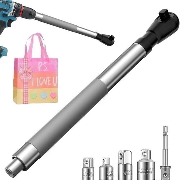 1/2" Offset Extension Wrench - 17" Reach with 4 Adapters Heavy-Duty Torque Extender for Impact Drills Tight Spaces Engine Bay   Z