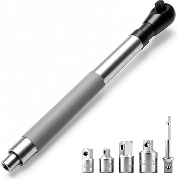 1/2" Offset Extension Wrench with 3/8" & 1/4" Drive Adapters, Right Angle Impact Ratchet Extender for Tight Spaces, Compatible with Electric Ratchet and Drill