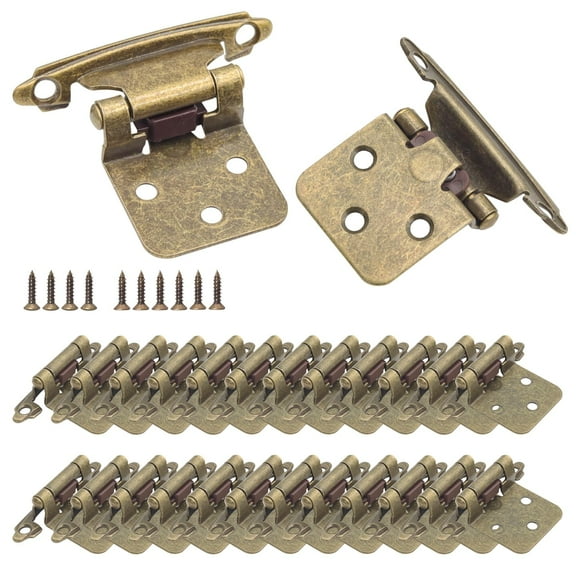 1/2" Overlay Kitchen Cabinet Hinges Antique Brass, 50 Pack(25 Pairs) 1/2 Inch Overlay(Variable) Cabinet Door Hinges for Face Frame Kitchen Cabinet
