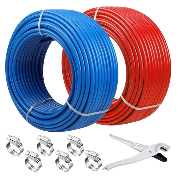 1/2" PEX Pipe, 2×300ft Red & Blue Tubing, EVOH non-oxygen barrier. Flexible, leak-proof and corrosion-resistant, great for residential water lines and radiant heating
