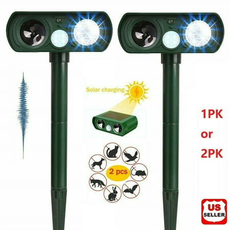 1/2 PK Animal Repeller Ultrasonic Solar Power Outdoor Pest Cat Mice Deer Sensor-1PK