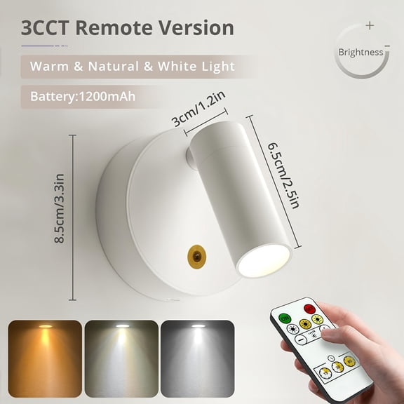 1/2 Pack 1200mAh RGB Spotlight, Rechargeable Wall Night Light, Touch & Remote Control, Dimmable Timer, Magnetic 350° Rotatable LED Lamp for Bedroom Reading & Wall Decor