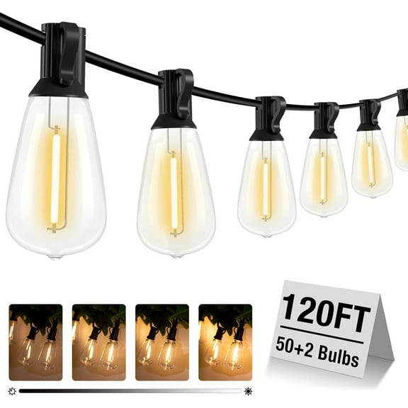 1/2 Pack 120FT LED Outdoor String Lights with Dimmer, Waterproof Patio Lights with ST38 Vintage Edison Bulbs, Warm White Outside Hanging Light with Timer for Yard Gazebo Party