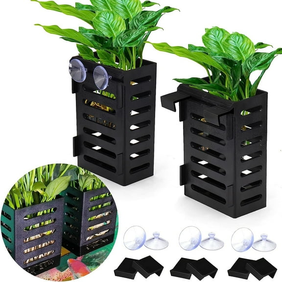 1/2 Pack Aquarium Plant Holder with Hooks and Suction Cups, Hanging Planter Cups for Aquarium Decorations Plants, Aquarium Decor for Fish Tank Live Aquarium Plants