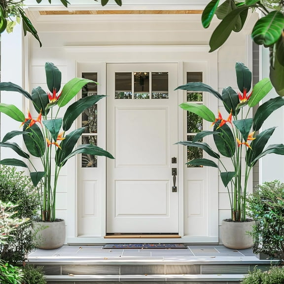 1/2 Pack Artificial Bird of Paradise Plant 6/7FT Fake Palm Tree for Indoor Outdoor Modern Decor Faux Plants for Home Office Perfect Housewarming Gift with Trunks Faux Leaves