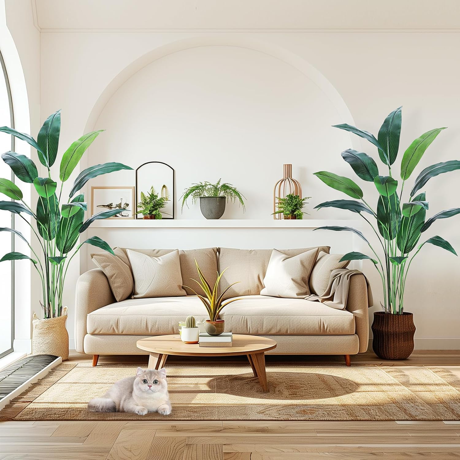 1/2 Pack Artificial Bird of Paradise Plant 6/7FT Fake Palm Tree for Indoor Outdoor Modern Decor Faux Plants for Home Office Perfect Housewarming Gift with Trunks Faux Leaves
