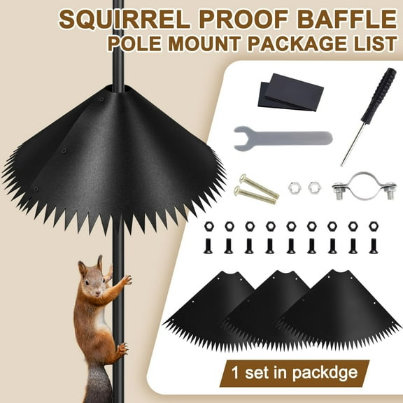1/ 2 Pack (Black, 14/17/19 inch)Squirrel Baffle for Bird Feeder Pole, New Outdoor Wrap Around Squirrel Baffle for Protecting Hanging Bird Feeders