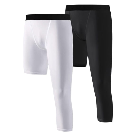 2-pack Boys Compression Pants One Leg 3/4 Legging for Basketball Running Capri Tights Sports Athletic Base Layer 6-14 Years