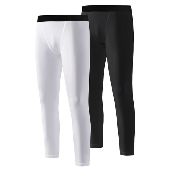2-pack Boys Kids Youth Compression Legging Pants Tights Athletic Base Layer Under Shorts Gear for Running Basketball for 6-14 Years