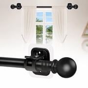 1/2 Pack No Drilling Curtain Rods, Window Treatment Hardware, Adjustable Tension Pole, Heavy Duty 7/8 in, Black Ball Finials, 42-120 in, Renters Friendly