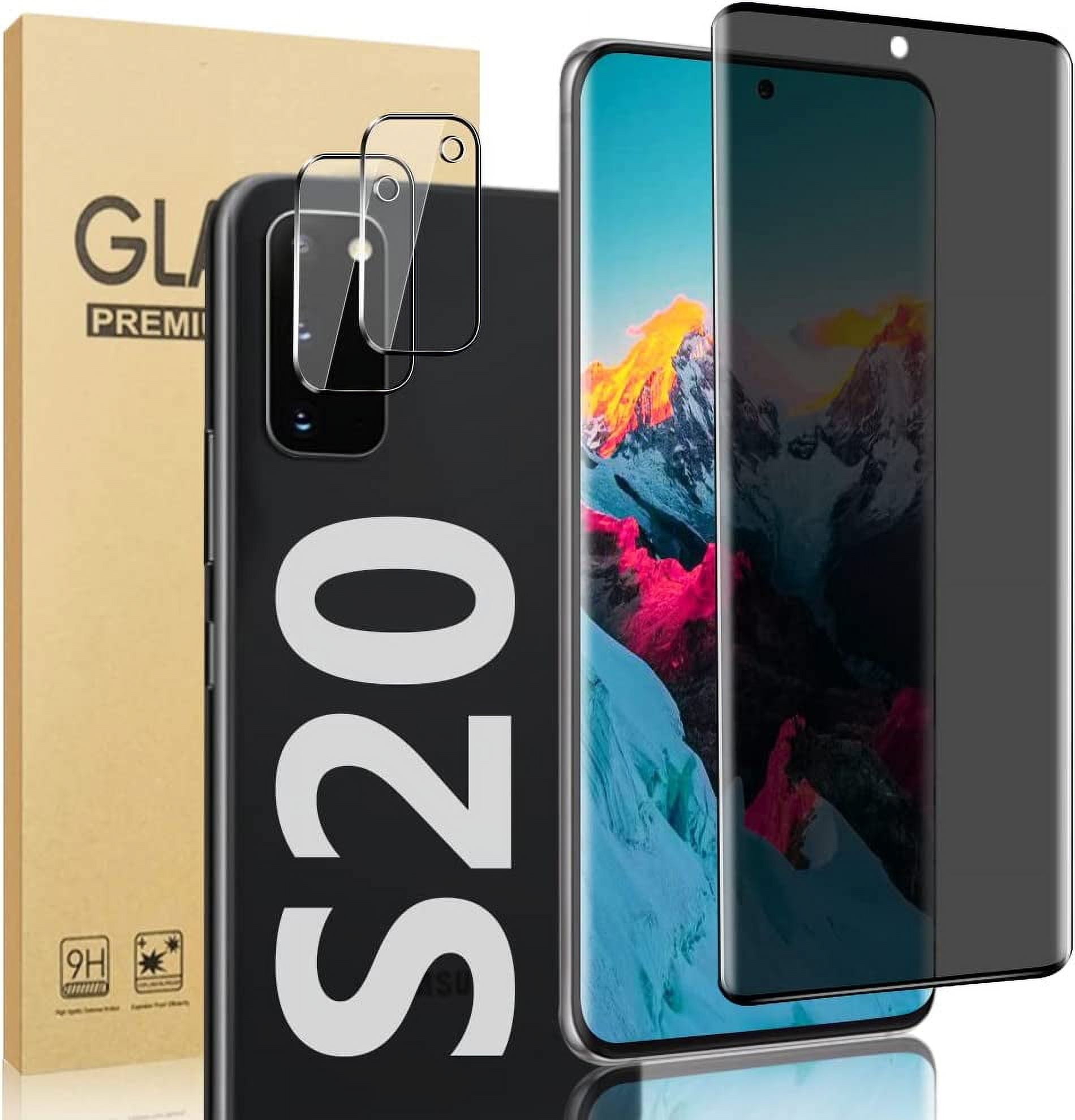 [1+2 Pack] Galaxy S20 Privacy Screen Protector and Camera Lens Film, [3D Full Coverage] [Anti