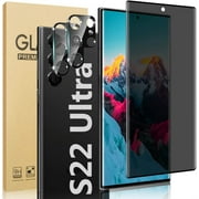 [1+2 Pack] Galaxy S22 Ultra Privacy Screen Protector with Camera Lens Film [3D Full Coverage] [Anti Spy] [9H Hardness] Glass Screen Protector for Samsung Galaxy S22 Ultra 6.8 inch