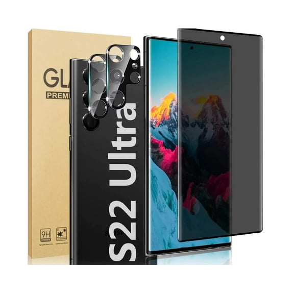 [1+2 Pack] Galaxy S22 Ultra Privacy Screen Protector + Camera Lens Protector 9H Hardness 3D Full Coverage Anti Spy Glass Screen Protector for Samsung Galaxy S22 Ultra 6.8 inch