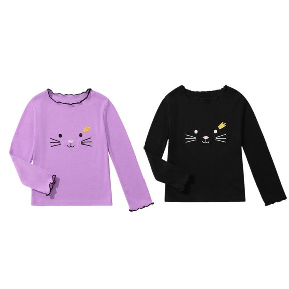 1/2 Pack Girls Cute Cat Ruffled Turtleneck T-Shirts Tops Causal Long Sleeve Basic Shirts Hoodies Knitwear For Toddler Girl 1-8 Years