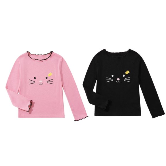 1/2 Pack Girls Cute Cat Ruffled Turtleneck T-Shirts Tops Causal Long Sleeve Basic Shirts Hoodies Knitwear For Toddler Girl 1-8 Years