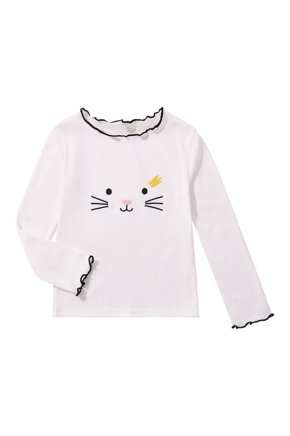 1/2 Pack Girls Cute Cat Ruffled Turtleneck T-Shirts Tops Causal Long Sleeve Basic Shirts Hoodies Knitwear For Toddler Girl 1-8 Years