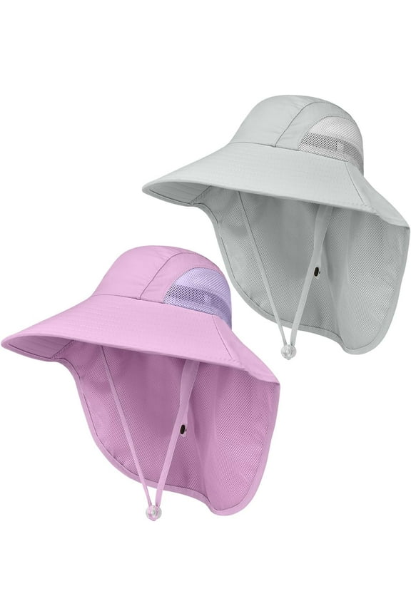 1/2 Pack Kids Sun Hat UPF50+ Summer Beach Play Sun Protection Hats with Neck Flap for Ages 4~14 Girls Boys
