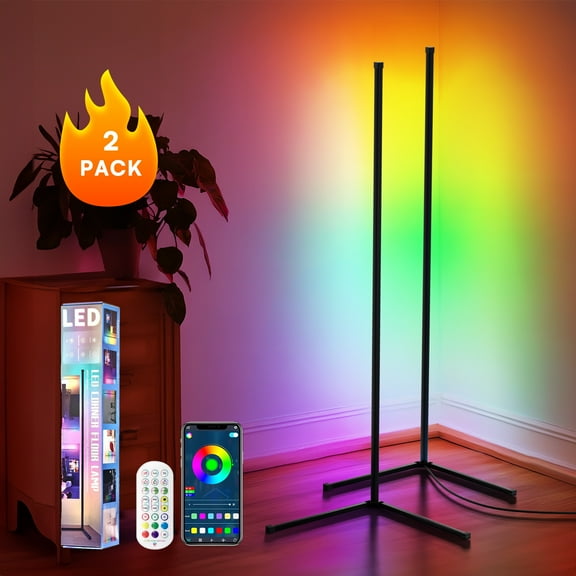 1/ 2 Pack LED Corner Lamp, 55.91 inch High, RGB Color-Changing Standing Lamp, APP And Remote Control, Bounces with The Rhythm of Music, Suitable for Game Room And Bedroom Holiday Decoration
