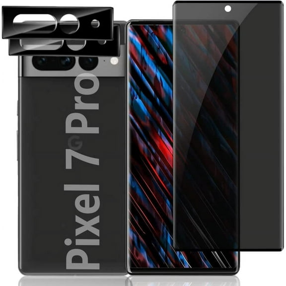 [1+2 Pack] Privacy Screen Protector and Camera Lens Protector for Google Pixel 7 Pro 6.7 Inch Tempered Glass Saver, Full Coverage, 9H Hardness HD Anti-spy,Compatible Cases