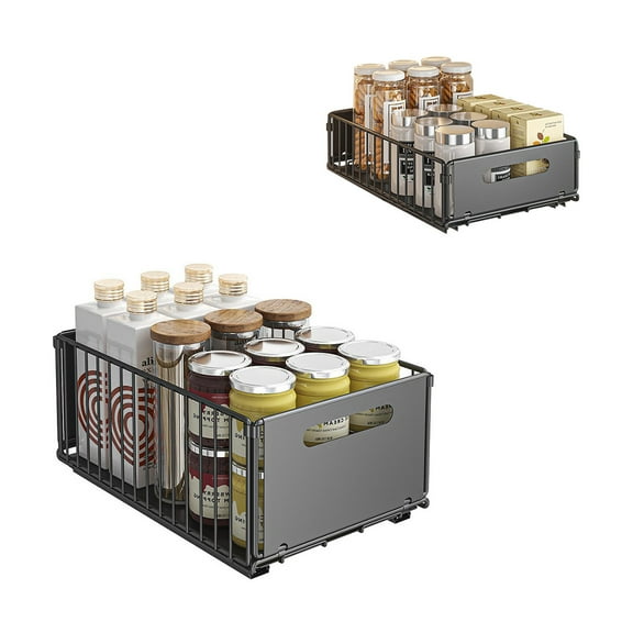 1/2 Pack Pull Out Cabinet Organizer, Heavy Duty Slide Out Drawers for Cabinets, Expandable Kitchen Drawers,Adhesive Organization and Storage for Kitchen,Cupboard,Pantry