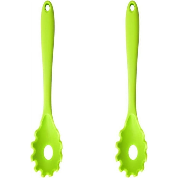1-2 Pack Silicone Pasta Fork Heat Resistant Noodle Spaghetti Server Spoon (Green, 2 Pack)