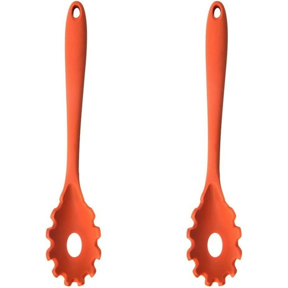 1-2 Pack Silicone Pasta Fork Heat Resistant Noodle Spaghetti Server Spoon (Orange, 2 Pack)