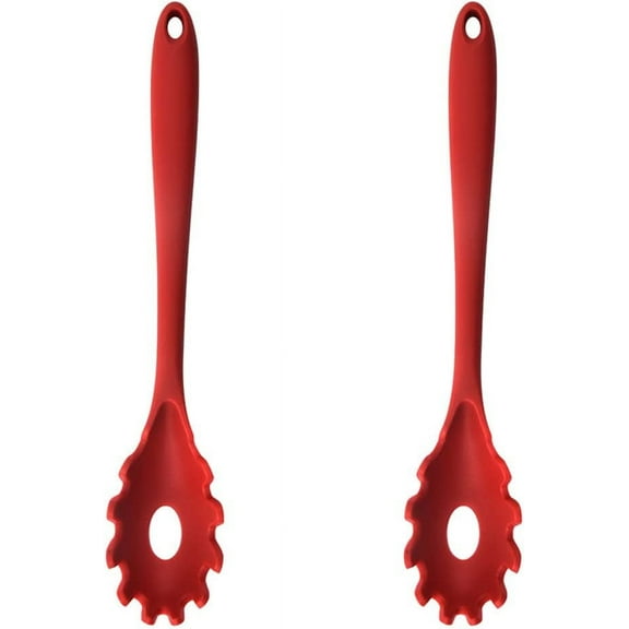 1-2 Pack Silicone Pasta Fork Heat Resistant Noodle Spaghetti Server Spoon (Red, 2 Pack)