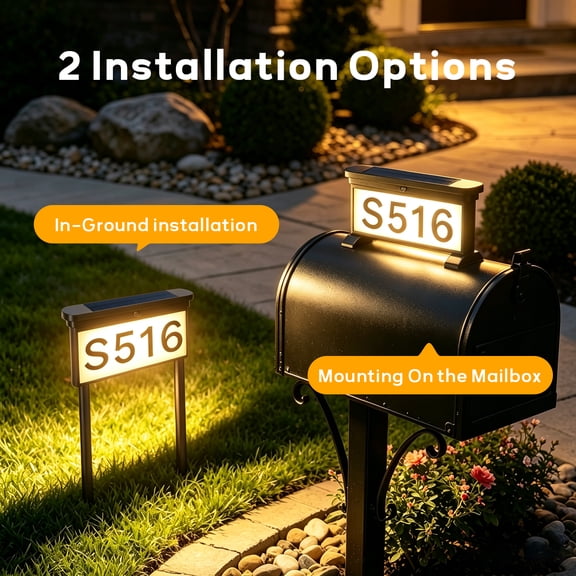 1/2 Pack Solar Address Sign Light Outdoor, 30" Tall Double-Sided House Numbers with 12 Color Modes & DIY Letter Kit, IP65 Waterproof Illuminated Address Plaque for Yard Mailbox Walkway,