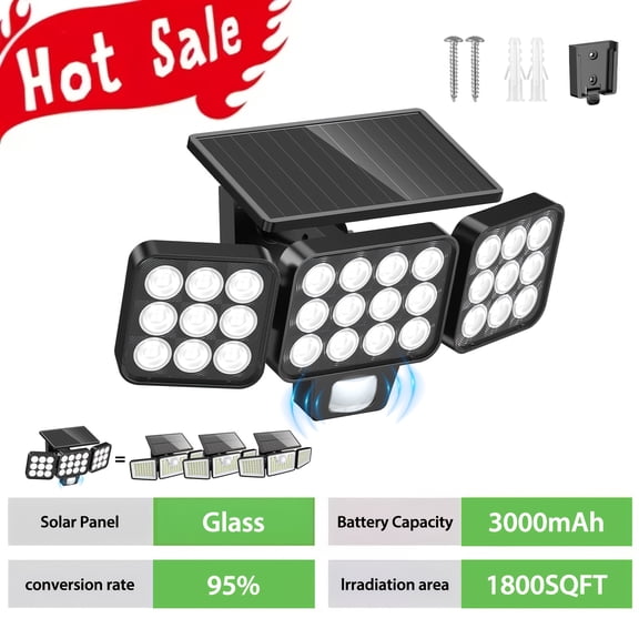 1 2 Pack Solar Motion Sensor Security Flood Lights, IPX5 Waterproof, 3 Lighting Modes, Dimmable Wide Beam Lights for Garden, Patio, Garage, Pathway, Wall  Pole Mount