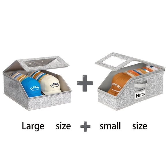 1/2 Pack Stackable Baseball Cap Storage Box, Holds 24 Caps, Dustproof, Sturdy Cardboard Hat Box For Storing Underwear, Socks, And Toys, Suitable For Men, Gray.