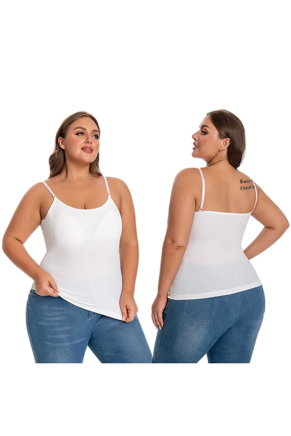 1/2 Pack Women's Plus Size Camisole With Shelf Bra, Adjustable Spaghetti Strap Cami Tank Top Cotton Undershirts For Women, 1Xl-4XL, 1/2Pack
