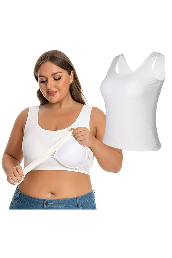 1/2 Pack Women's Plus Size Tank Tops with Buit-in Bra, Women's Camisole Seamless Compression Tank Top Shapewear Body Shaper Base Layer Undershirt Underwear Tops, XL-4XL