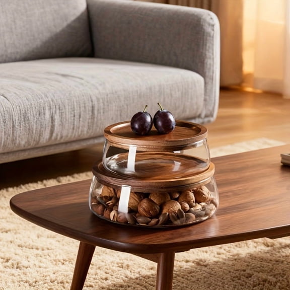 1/2-Pack Wooden Lid Glass Storage Jar - Modern Food Container for Nuts/Fruits/Grains, Ideal for Kitchen/Home, Holiday Gift
