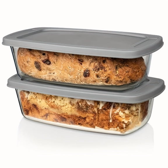 1/2 Packs 60.87oz/1.9Qt Rectangular Glass Baking Dish with Lid & Handles, Airtight Oven/Microwave Safe Bread Cake Loaf Pan & Storage Container