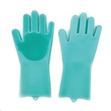 1 Pairs Silicone Cleaning Brush Scrubber Gloves Heat Resistant Dish Washing