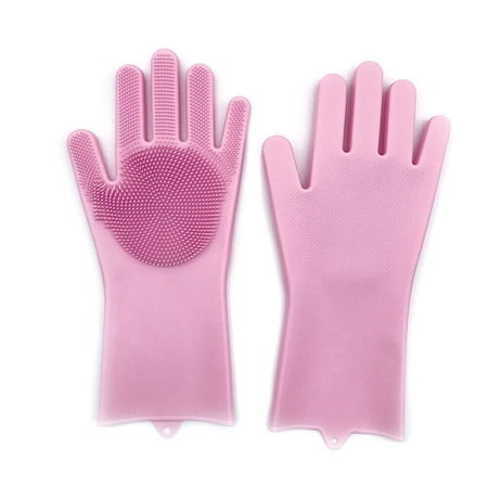 1 Pairs Silicone Cleaning Brush Scrubber Gloves Heat Resistant Dish Washing